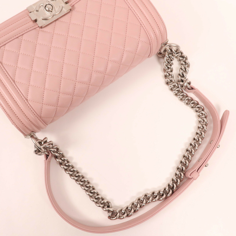 CHANEL 羊皮皮革Boy 25銀扣肩背袋-8