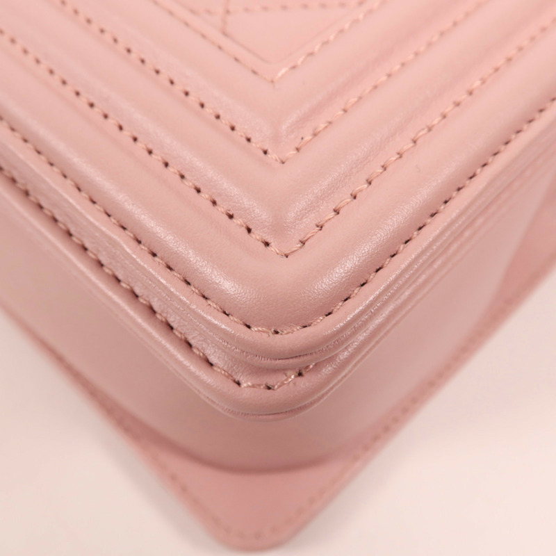 CHANEL 羊皮皮革Boy 25銀扣肩背袋-10