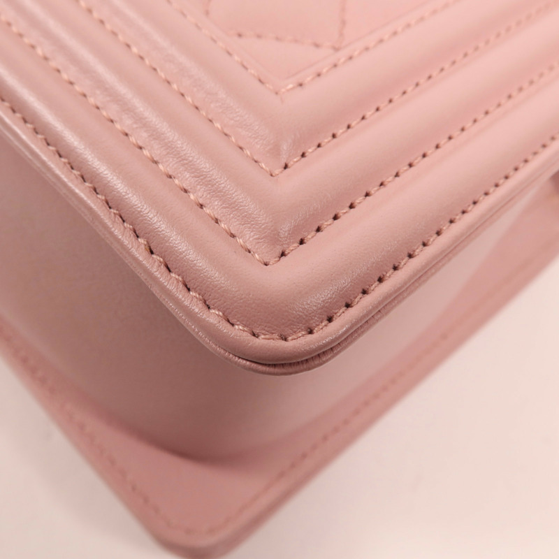 CHANEL 羊皮皮革Boy 25銀扣肩背袋-12