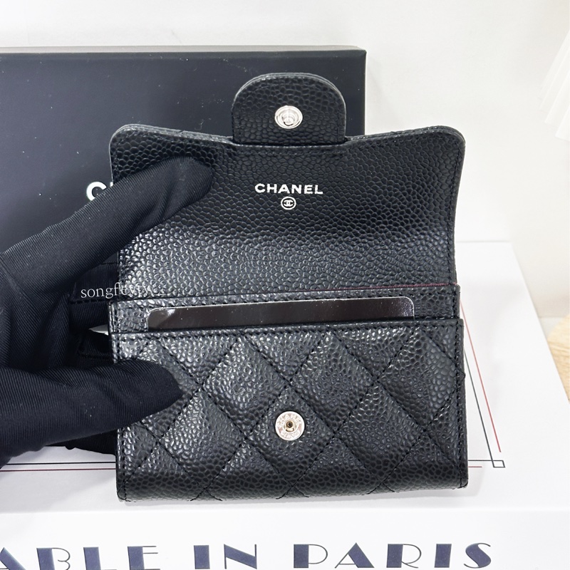Chanel 黑銀 荔紋小牛皮 信封卡包-3