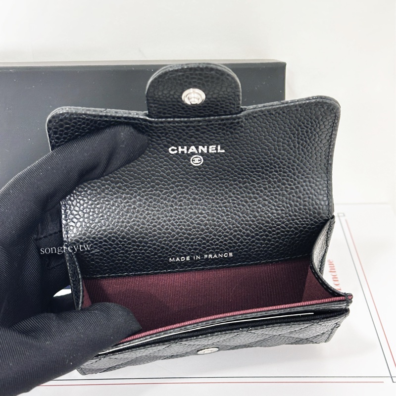 Chanel 黑銀 荔紋小牛皮 信封卡包-4