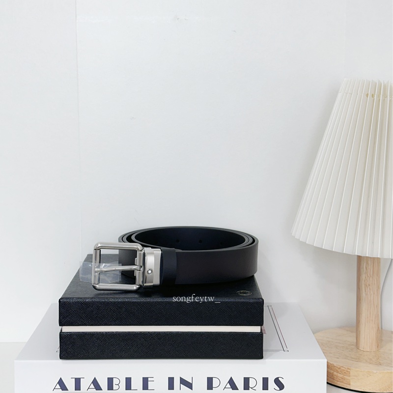 萬寶龍 滑面銀釦 素面皮帶-0