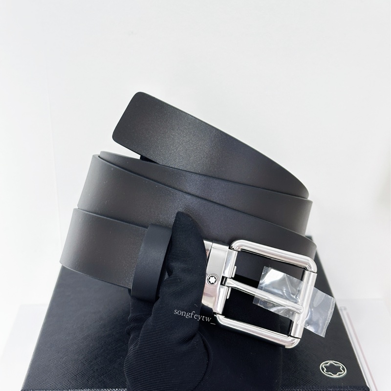 萬寶龍 滑面銀釦 素面皮帶-3