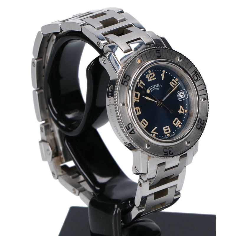 愛馬仕 CL5 210 Clipper 潛水錶，不鏽鋼錶殼，海軍藍錶盤，石英機芯，銀色/海軍藍，女士款-4