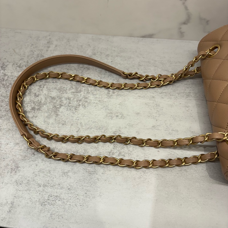 CHANEL香奈兒｜CF大方胖 拉鏈菱格紋口蓋包/相機包 奶茶 晶片款-1