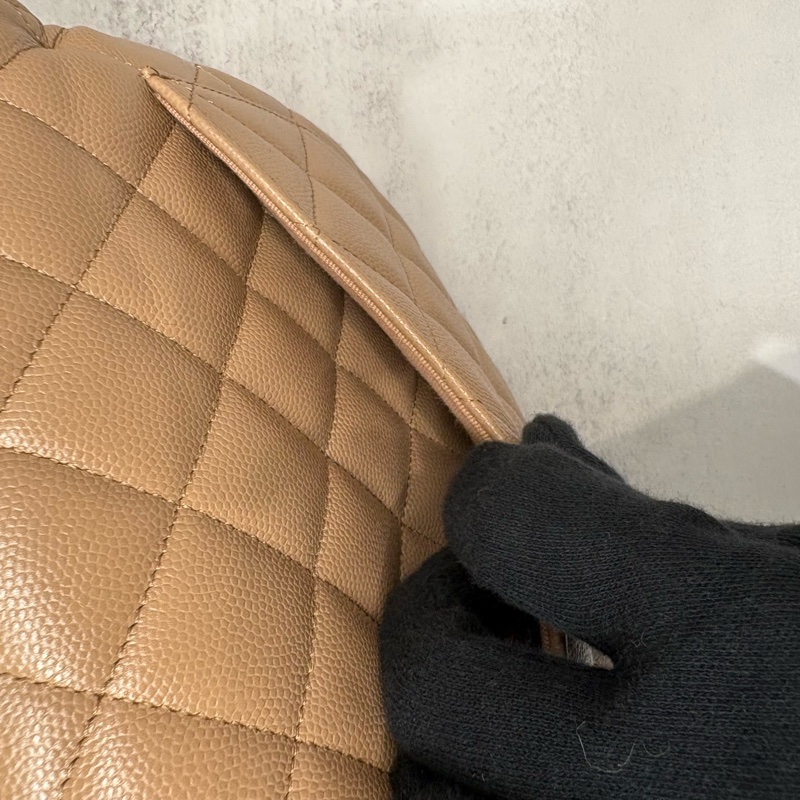 CHANEL香奈兒｜CF大方胖 拉鏈菱格紋口蓋包/相機包 奶茶 晶片款-5