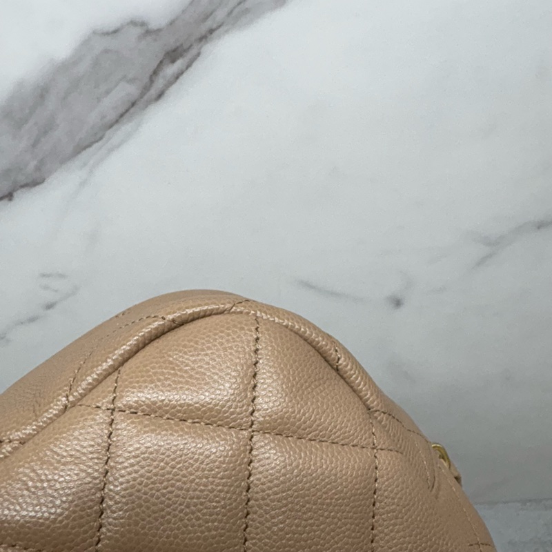 CHANEL香奈兒｜CF大方胖 拉鏈菱格紋口蓋包/相機包 奶茶 晶片款-14