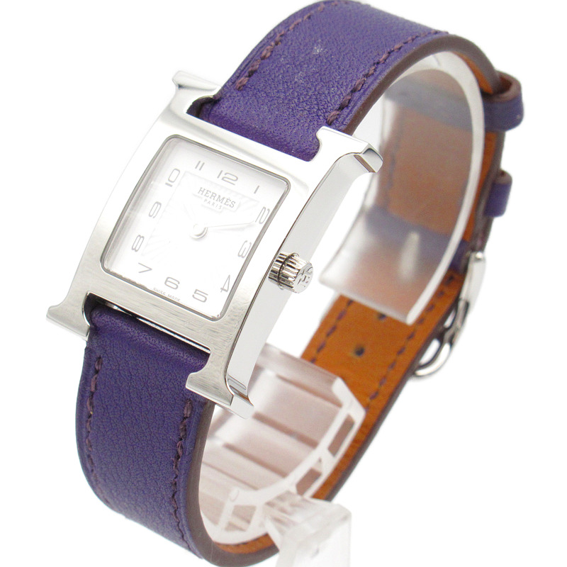 【再降價】銀色 精鋼 Heure H 紫色錶帶 石英 手錶 HH1.210【HERMES 愛馬仕】 HH1.210-1