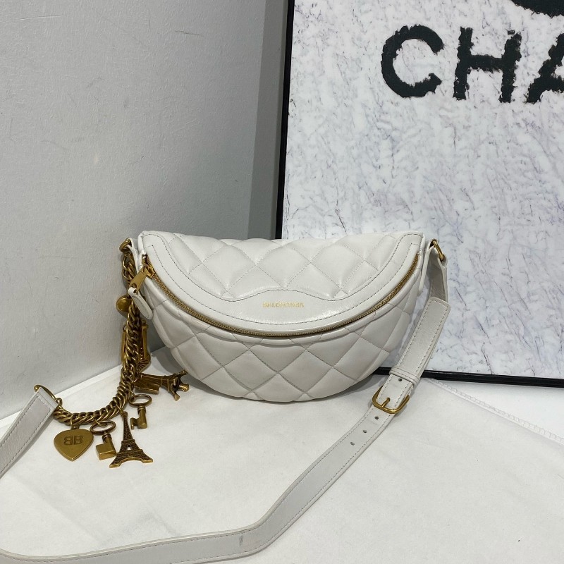 Balenciaga 菱格腰包 艾菲爾鐵塔裝飾鏈條 肩背包手提包斜背包-0