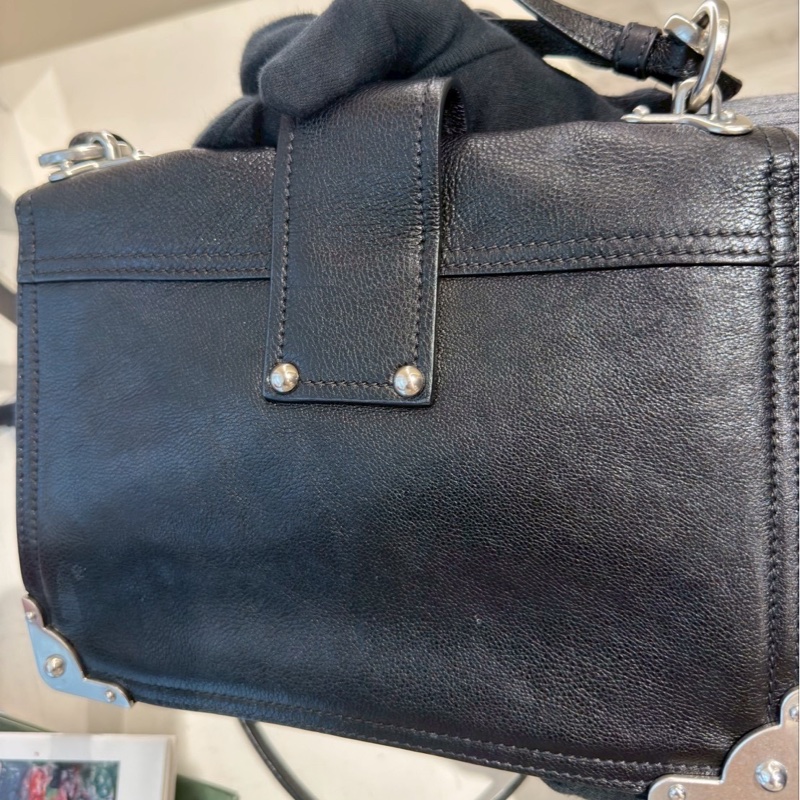 PRADA Cahier黑銀復古宮廷軟盒子包-11
