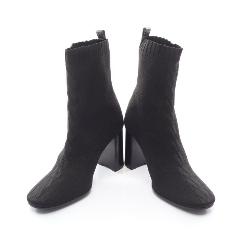 愛馬仕 JENNA 60 短靴 #38 鞋跟 H242198Z 皮革織物黑色二手女靴-2