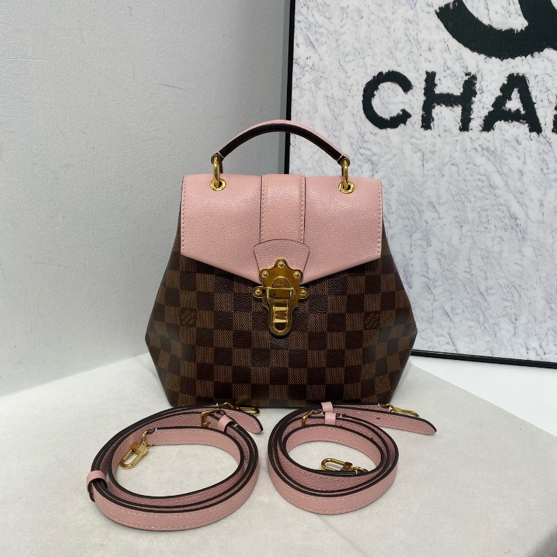 LV 路易威登 clapton 粉色拼棋盤格後背包-0