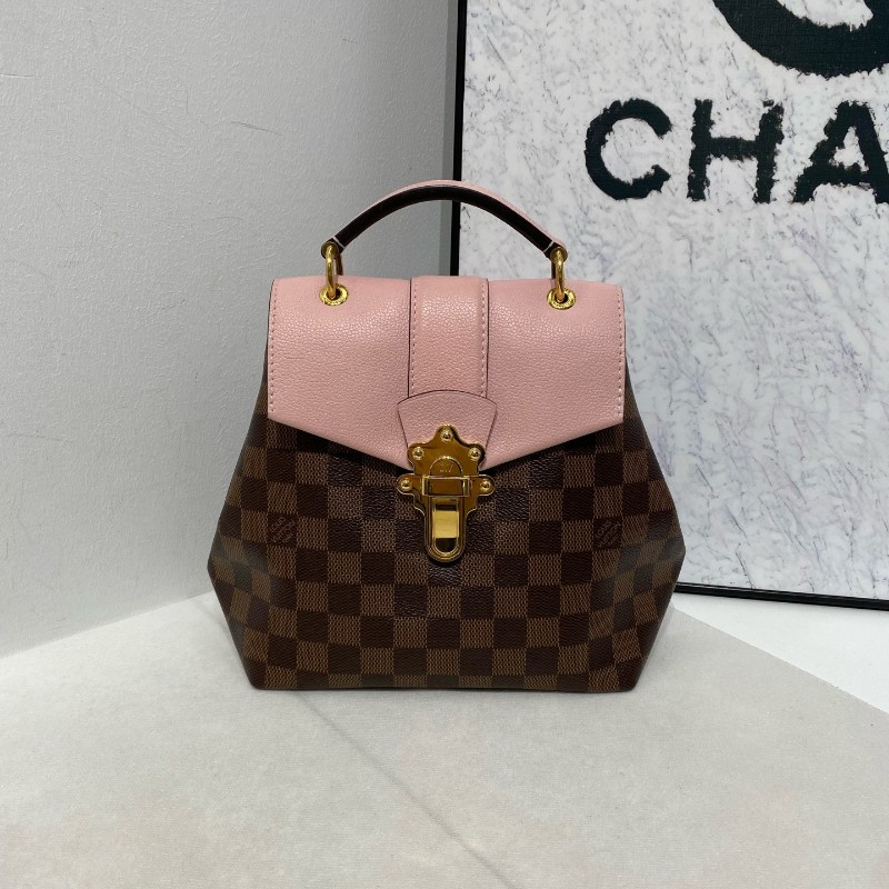 LV 路易威登 clapton 粉色拼棋盤格後背包-1