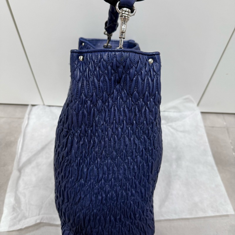 MiuMiu 羊皮皺褶托特手提包 tote包 寶石藍色  肩背包-2