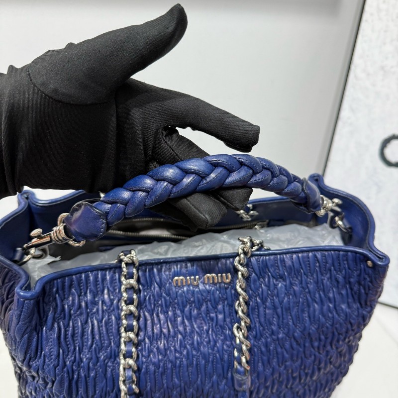 MiuMiu 羊皮皺褶托特手提包 tote包 寶石藍色  肩背包-5