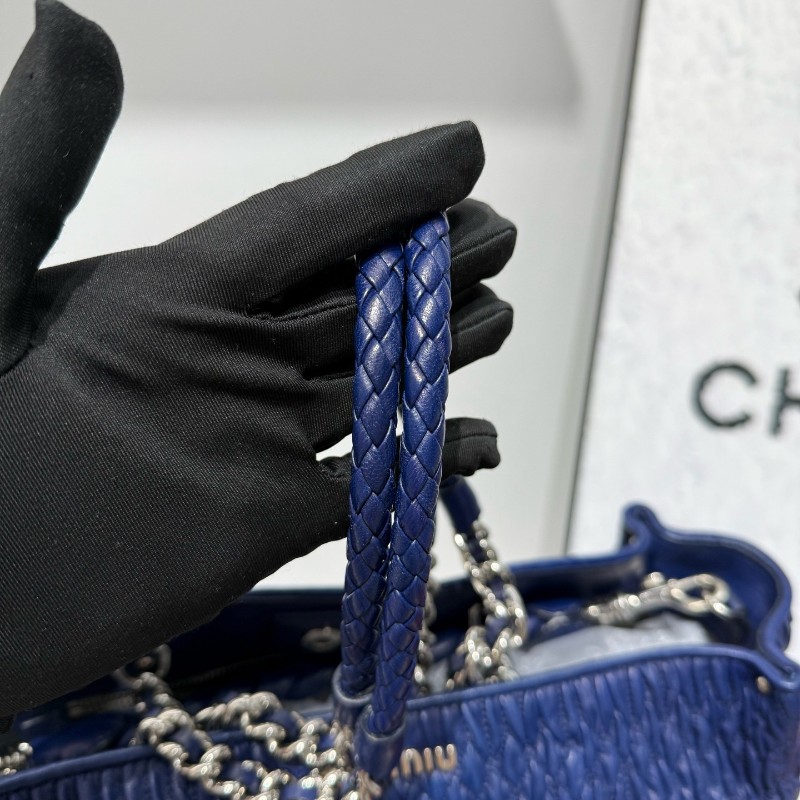 MiuMiu 羊皮皺褶托特手提包 tote包 寶石藍色  肩背包-6