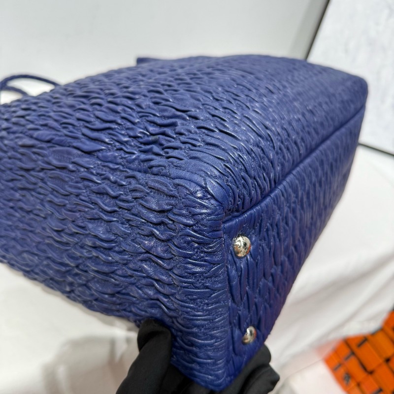 MiuMiu 羊皮皺褶托特手提包 tote包 寶石藍色  肩背包-7