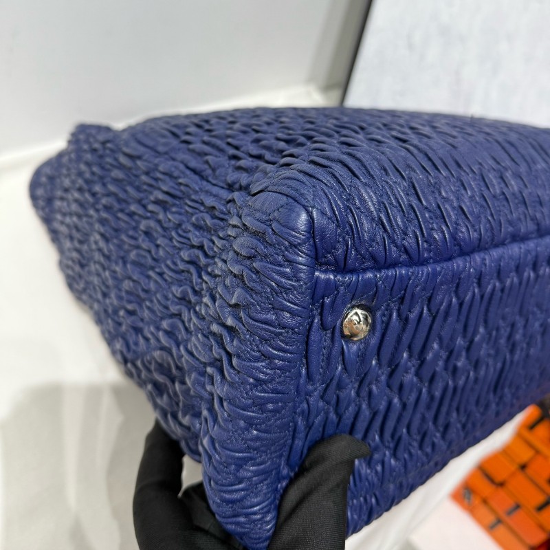 MiuMiu 羊皮皺褶托特手提包 tote包 寶石藍色  肩背包-9