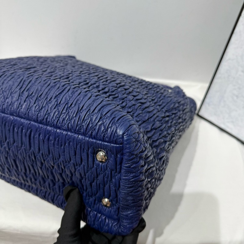 MiuMiu 羊皮皺褶托特手提包 tote包 寶石藍色  肩背包-10