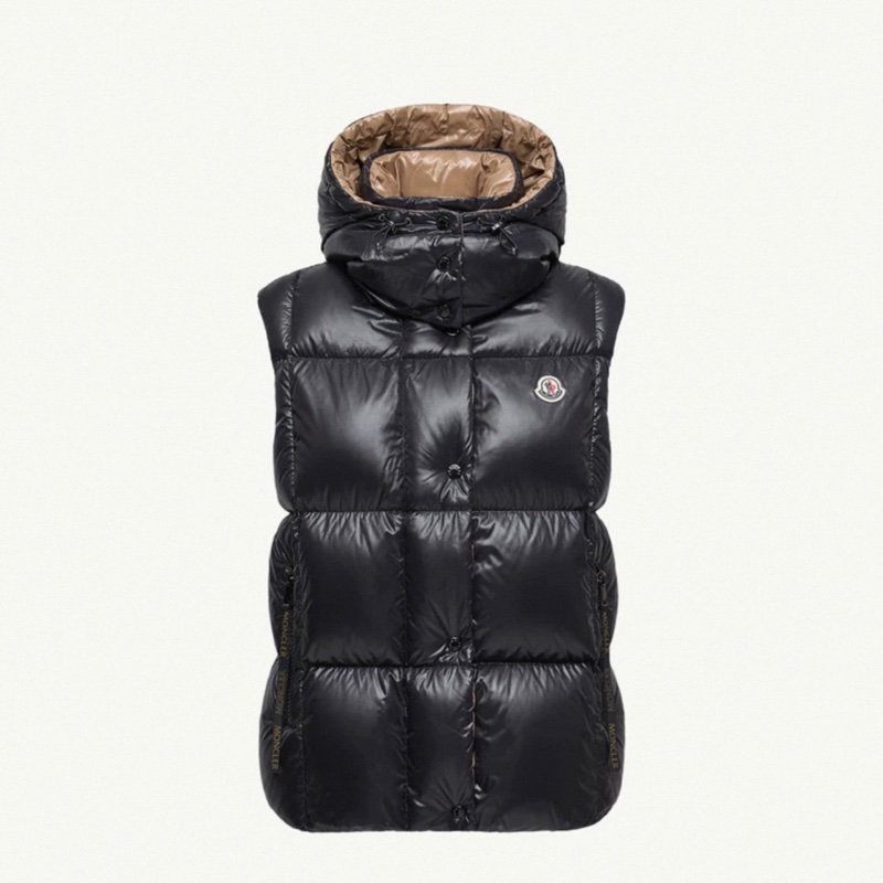 Moncler luzule連帽羽絨背心 尺寸2 黑色內𥚃棕色-0