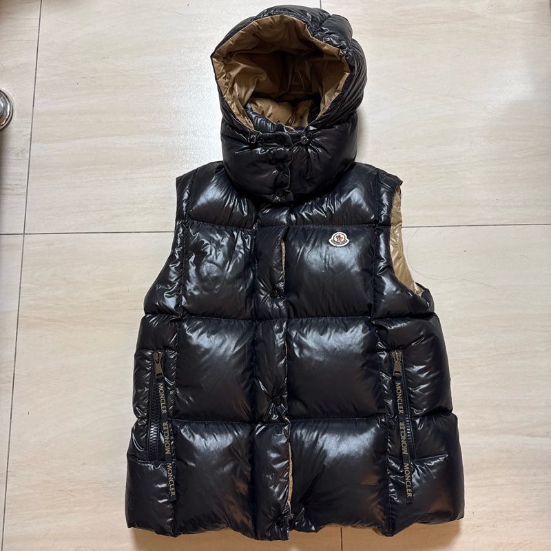Moncler luzule連帽羽絨背心 尺寸2 黑色內𥚃棕色-6