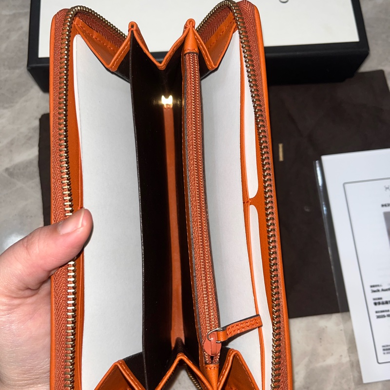 Gucci 拉鍊長夾大雙G 牛皮 盒及防塵套-10