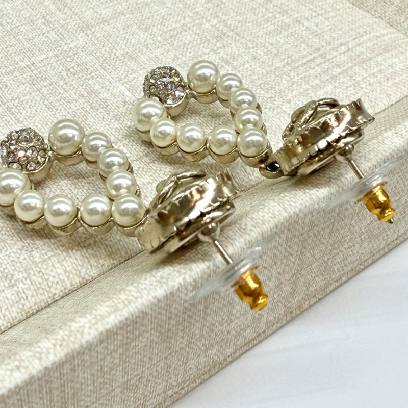 CHANEL - 圓形雙C珍珠圈吊墬水晶宮廷風耳環-5