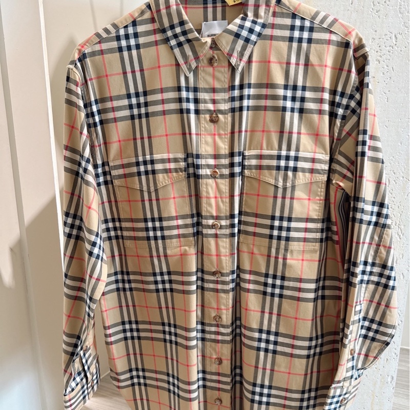 BURBERRY 經典米色格紋長袖襯衫 size:UK8-0
