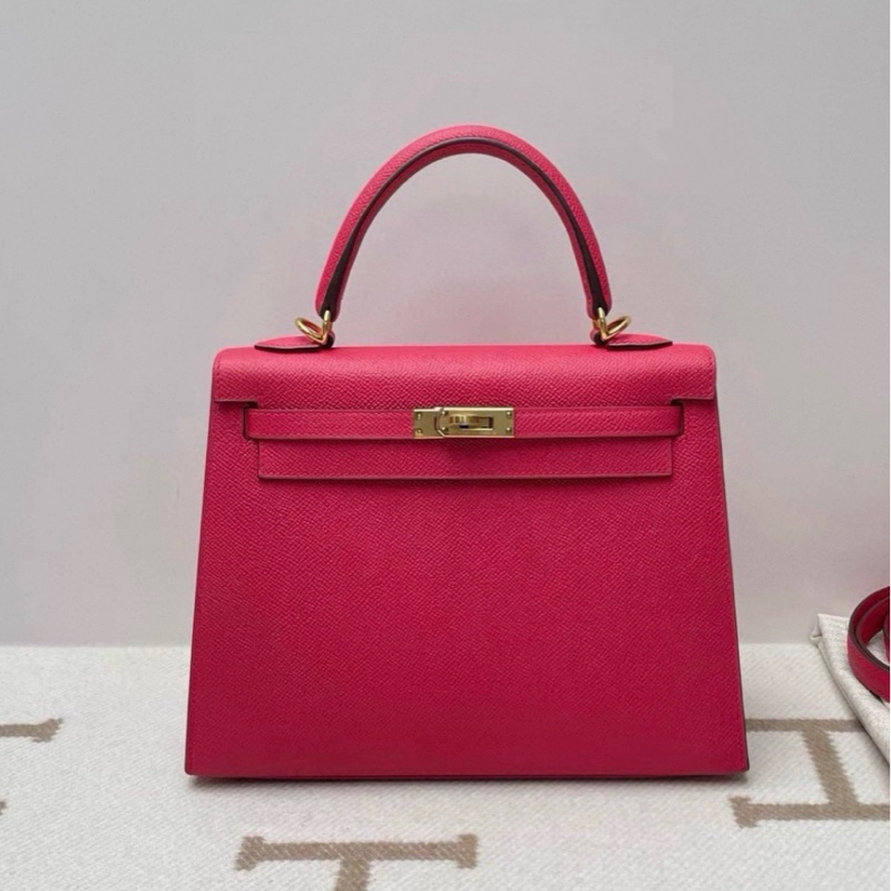 愛馬仕 Hermes Kelly25 極致粉 金扣 D刻 配件鑰匙鎖 肩帶 塵袋 雨衣 說明書-0
