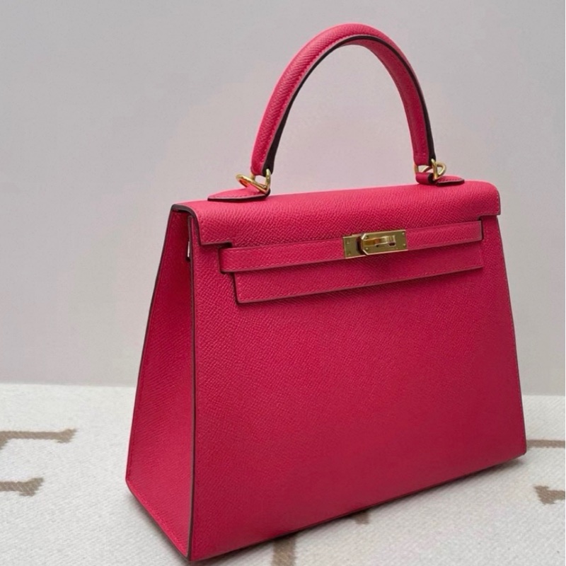 愛馬仕 Hermes Kelly25 極致粉 金扣 D刻 配件鑰匙鎖 肩帶 塵袋 雨衣 說明書-1