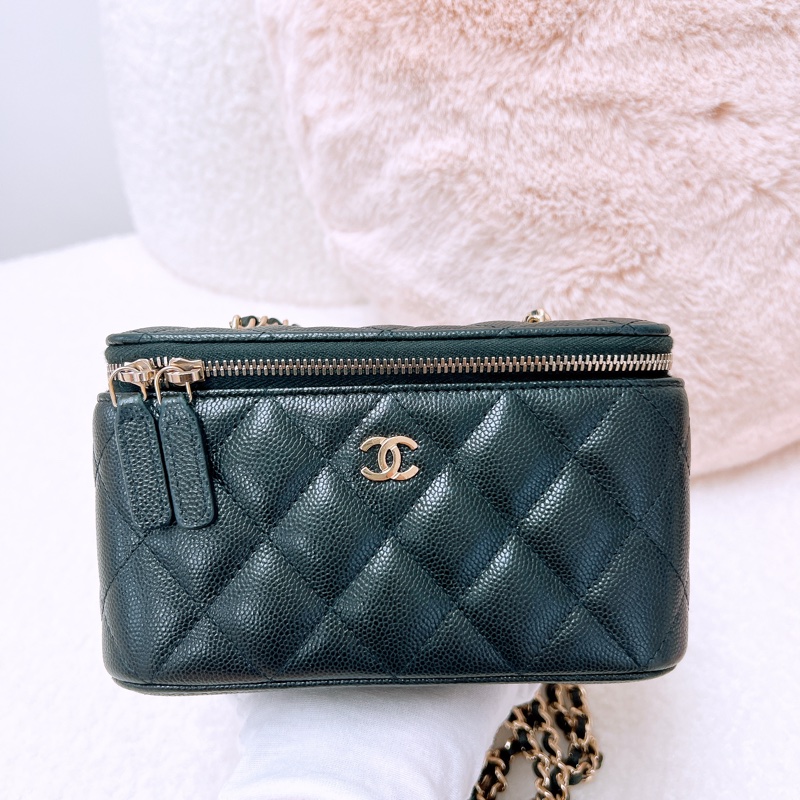 Chanel 黑金牛皮長盒子/化妝包-0