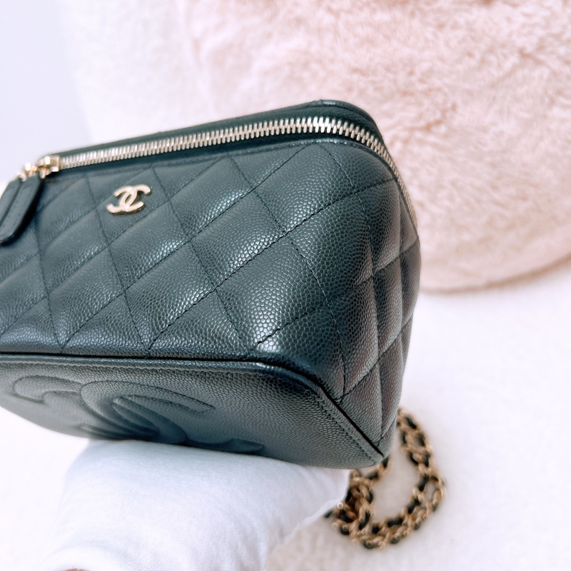 Chanel 黑金牛皮長盒子/化妝包-2