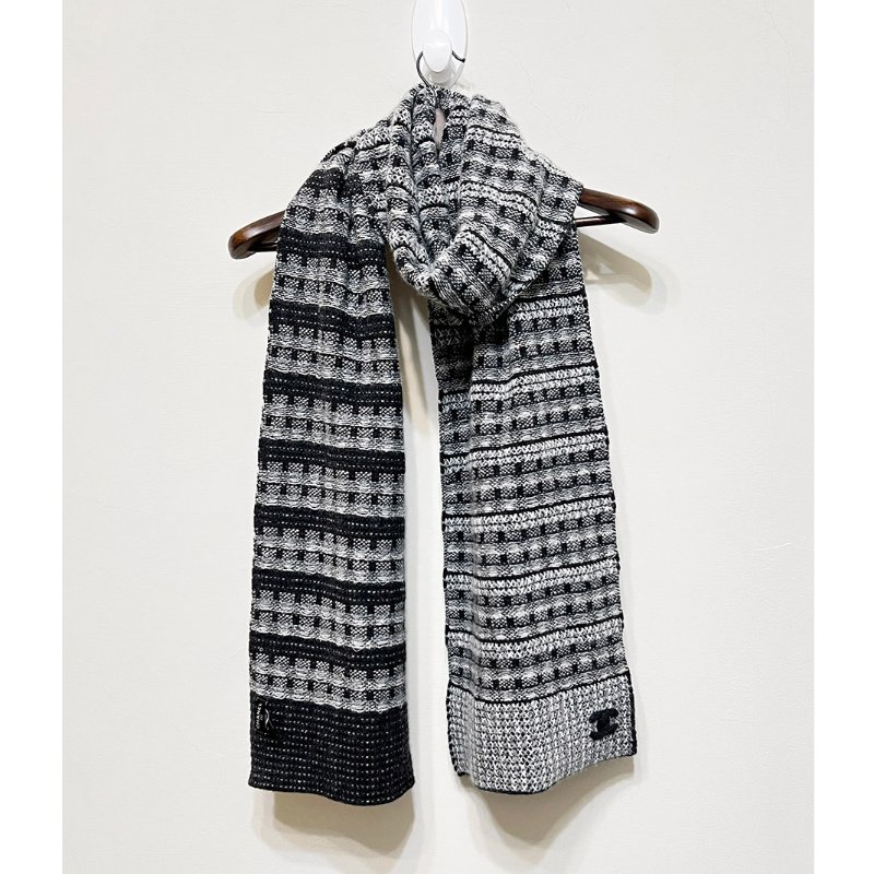 CHANEL 灰色x黑毛呢羊絨圍巾 cashmere-2