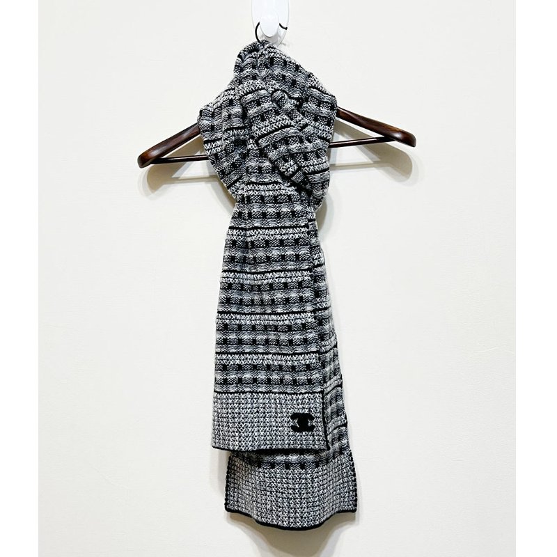 CHANEL 灰色x黑毛呢羊絨圍巾 cashmere-3