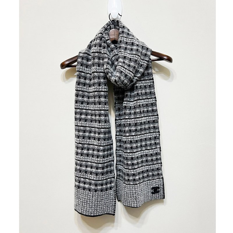CHANEL 灰色x黑毛呢羊絨圍巾 cashmere-4