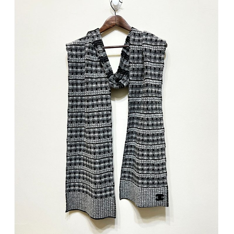 CHANEL 灰色x黑毛呢羊絨圍巾 cashmere-5