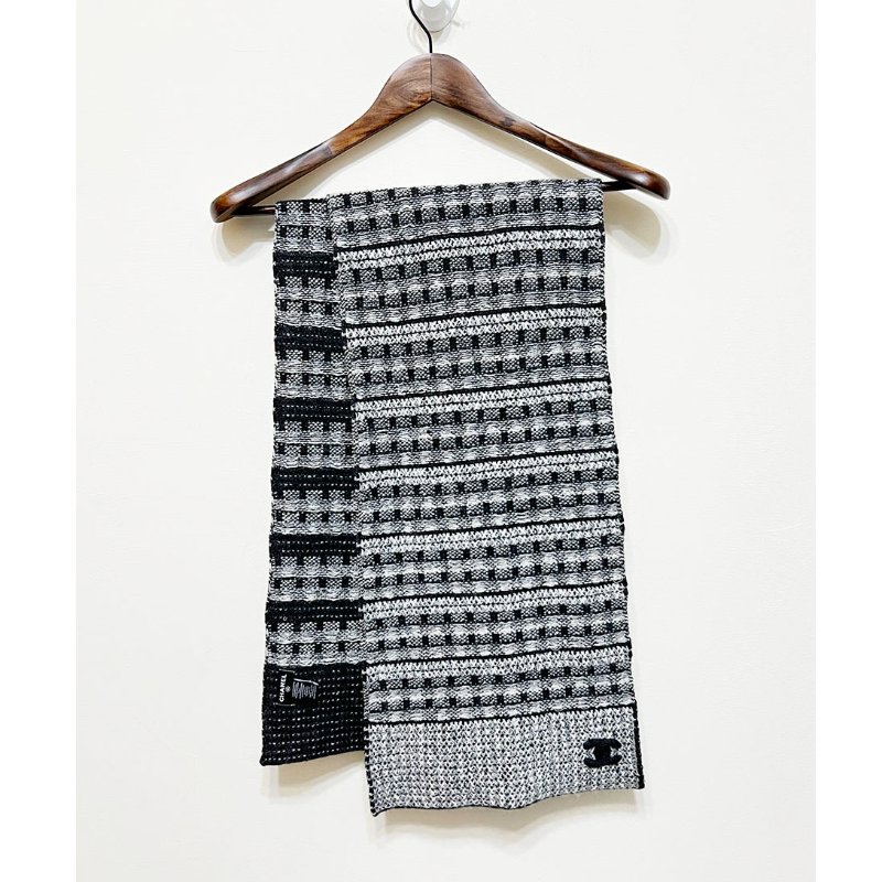 CHANEL 灰色x黑毛呢羊絨圍巾 cashmere-6
