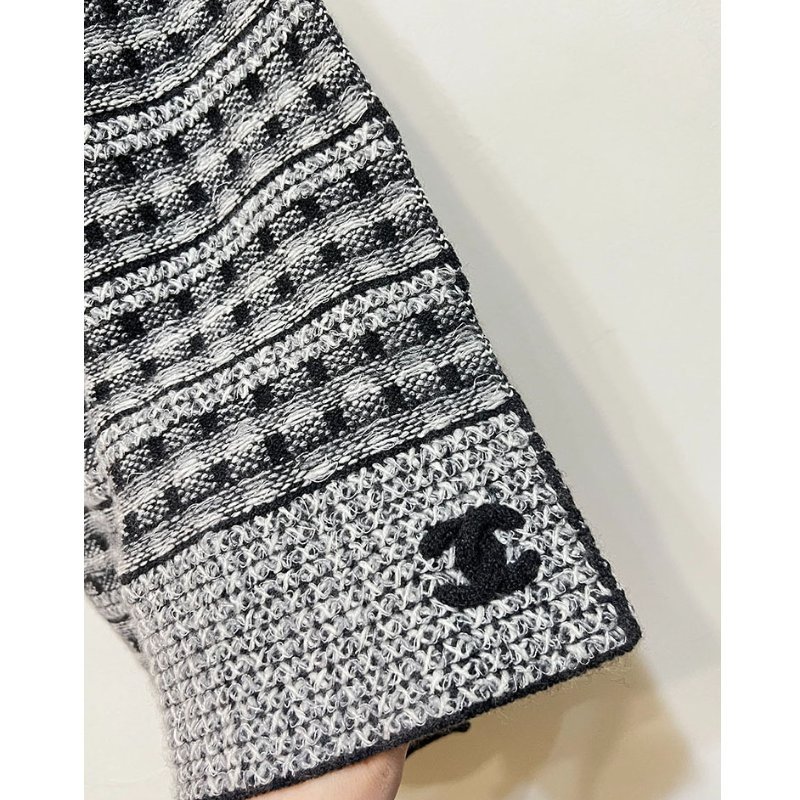 CHANEL 灰色x黑毛呢羊絨圍巾 cashmere-8