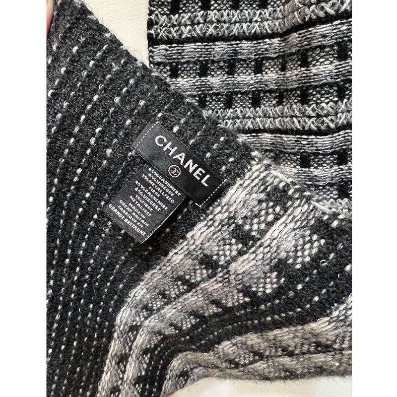 CHANEL 灰色x黑毛呢羊絨圍巾 cashmere-9