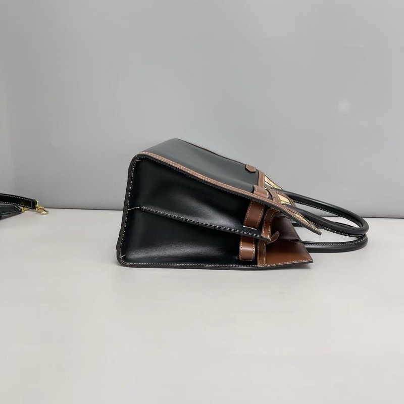 Burberry title黑焦糖格紋拼色泰爾樂包 托特包肩背包手提包-3