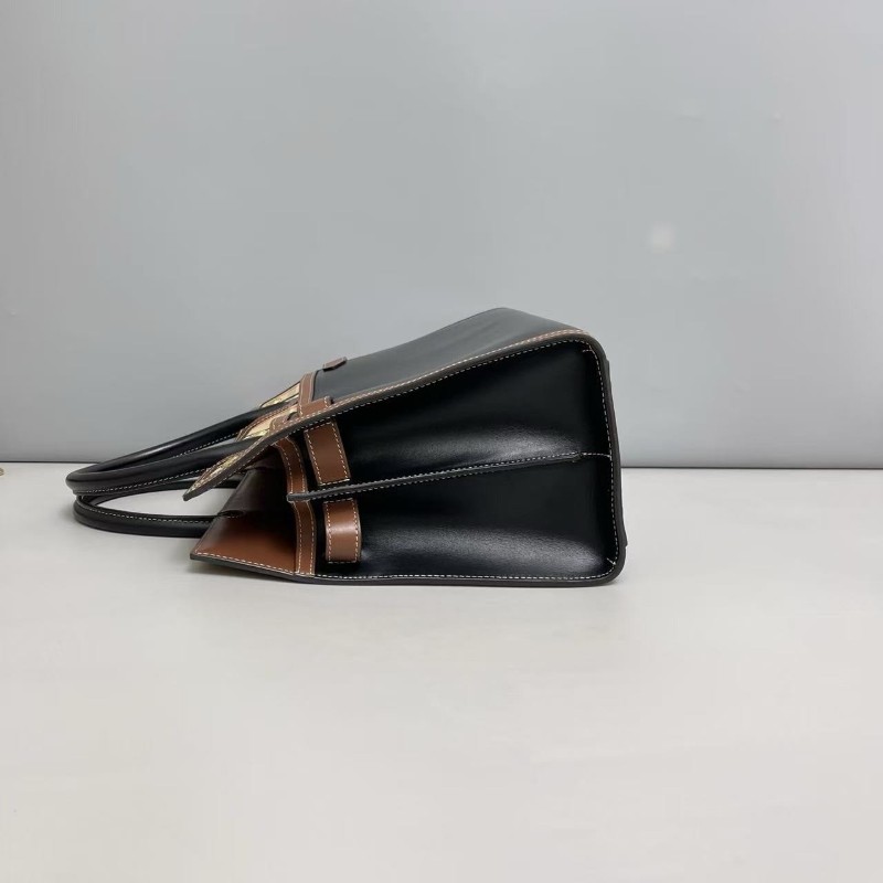 Burberry title黑焦糖格紋拼色泰爾樂包 托特包肩背包手提包-4