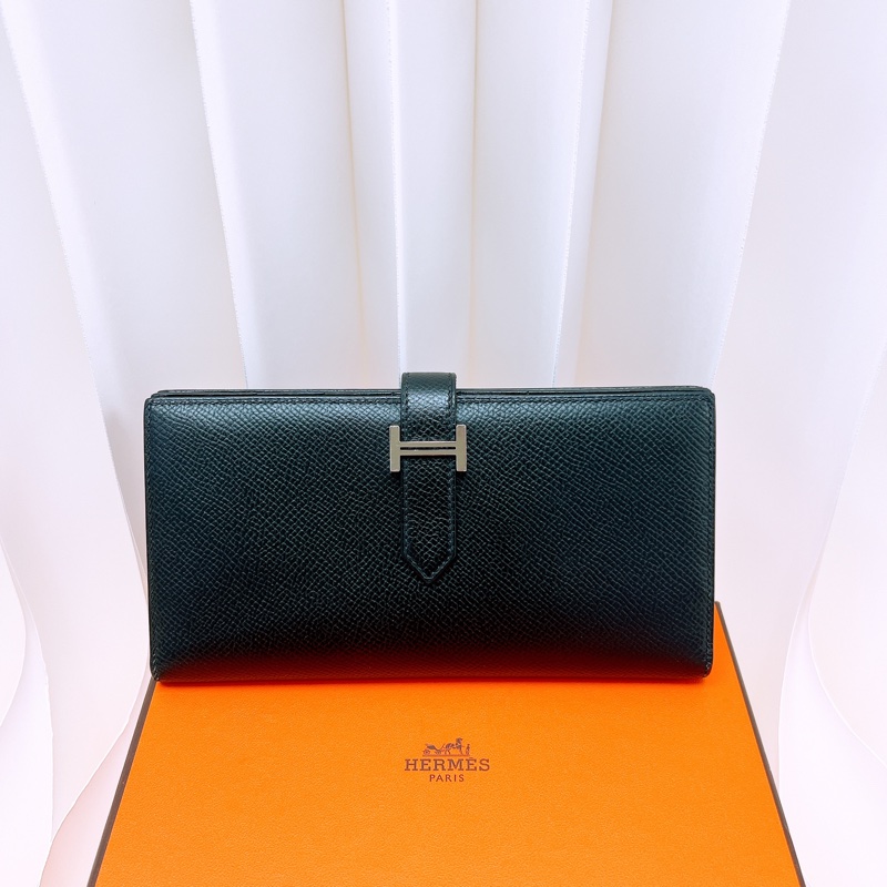 Hermes bearn 黑銀長夾-0