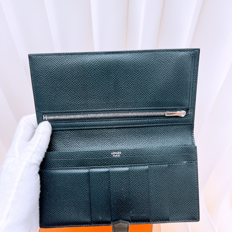 Hermes bearn 黑銀長夾-8