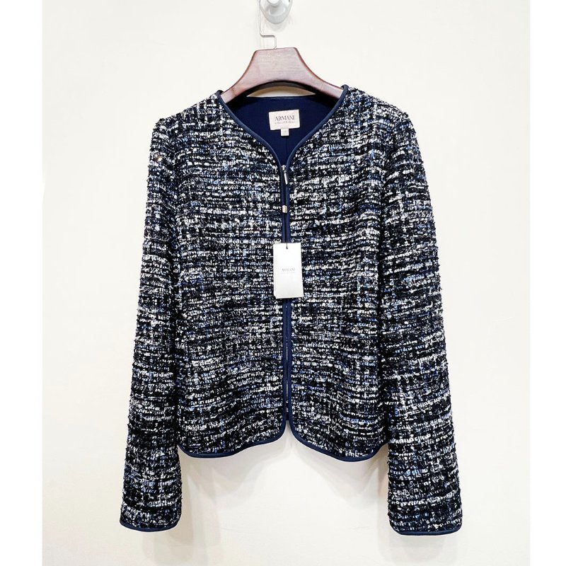 全新 / ARMANI COLLEZIONI 深藍亮片毛呢外套 L-0