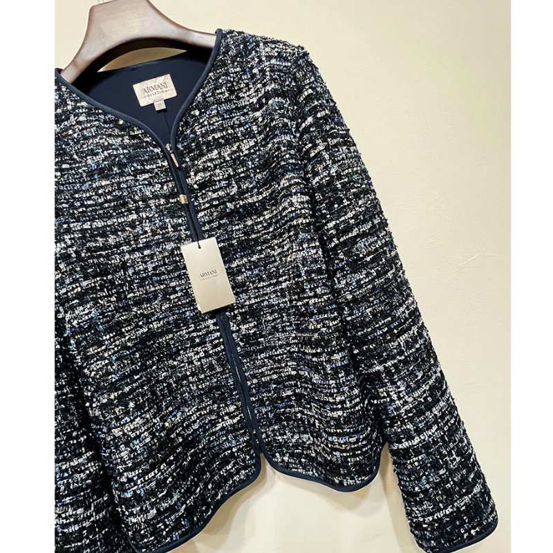 全新 / ARMANI COLLEZIONI 深藍亮片毛呢外套 L-3