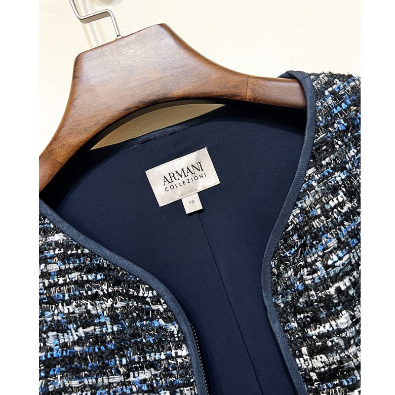 全新 / ARMANI COLLEZIONI 深藍亮片毛呢外套 L-8