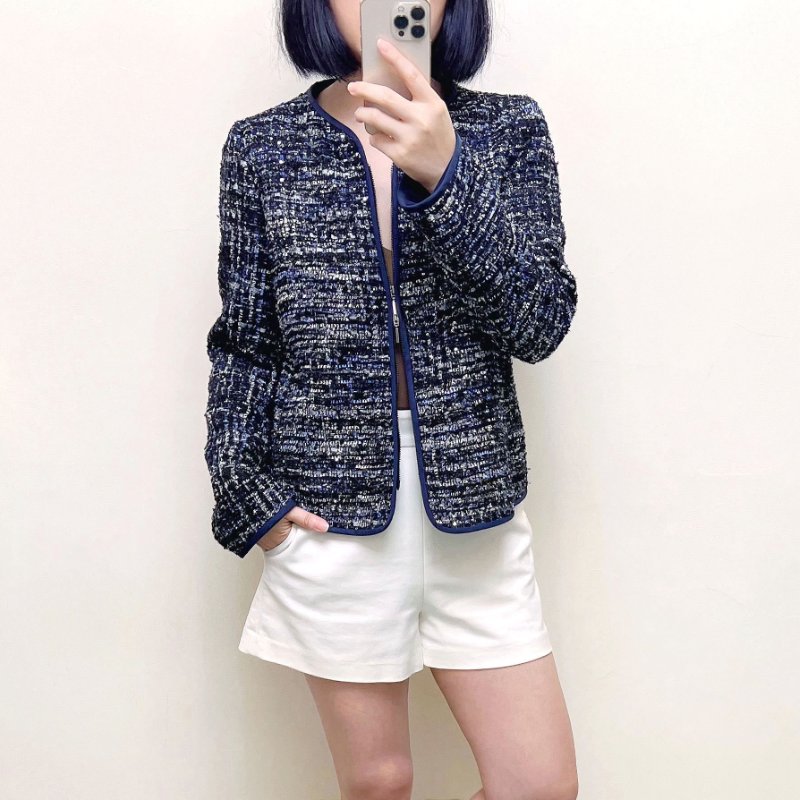 全新 / ARMANI COLLEZIONI 深藍亮片毛呢外套 L-0