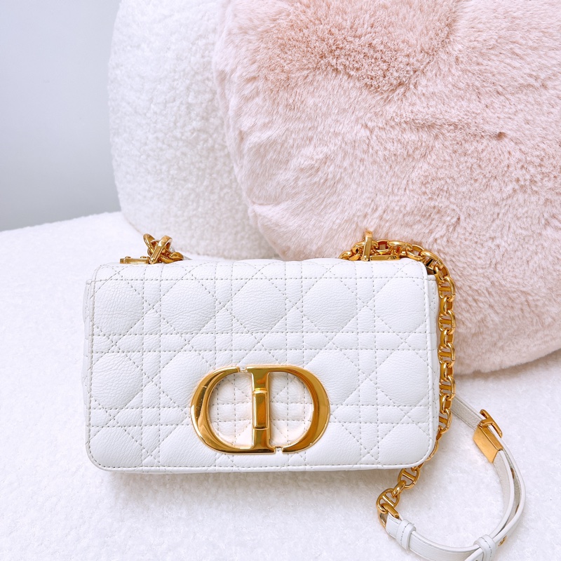 Dior caro 小號白色金扣肩背包-0
