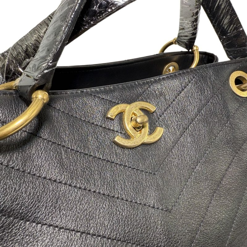 【2489】Chanel 手提斜挎包 黑色 牛皮 大號-12