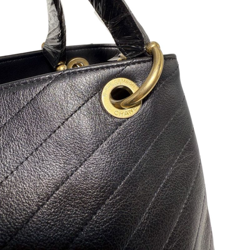 【2489】Chanel 手提斜挎包 黑色 牛皮 大號-14